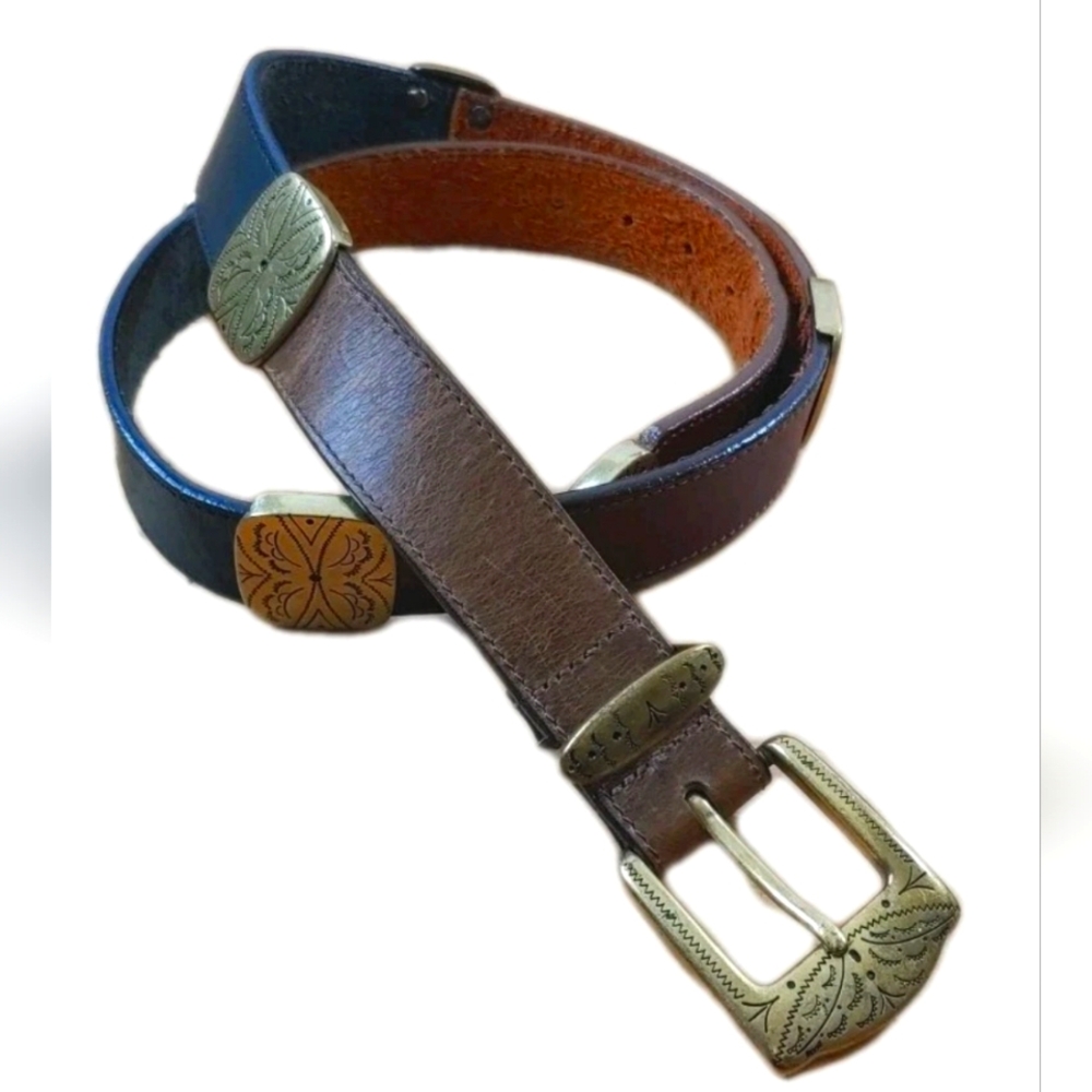 Brighton Brass Multi Colored Leather Belt Vintage 90s USA Woman Sz 32